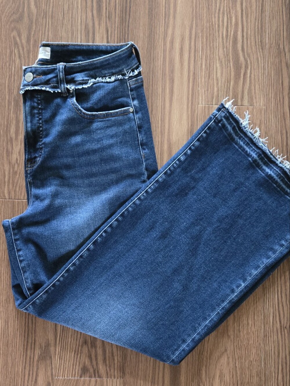 Dark Blue Raw Hem Denim Jeans